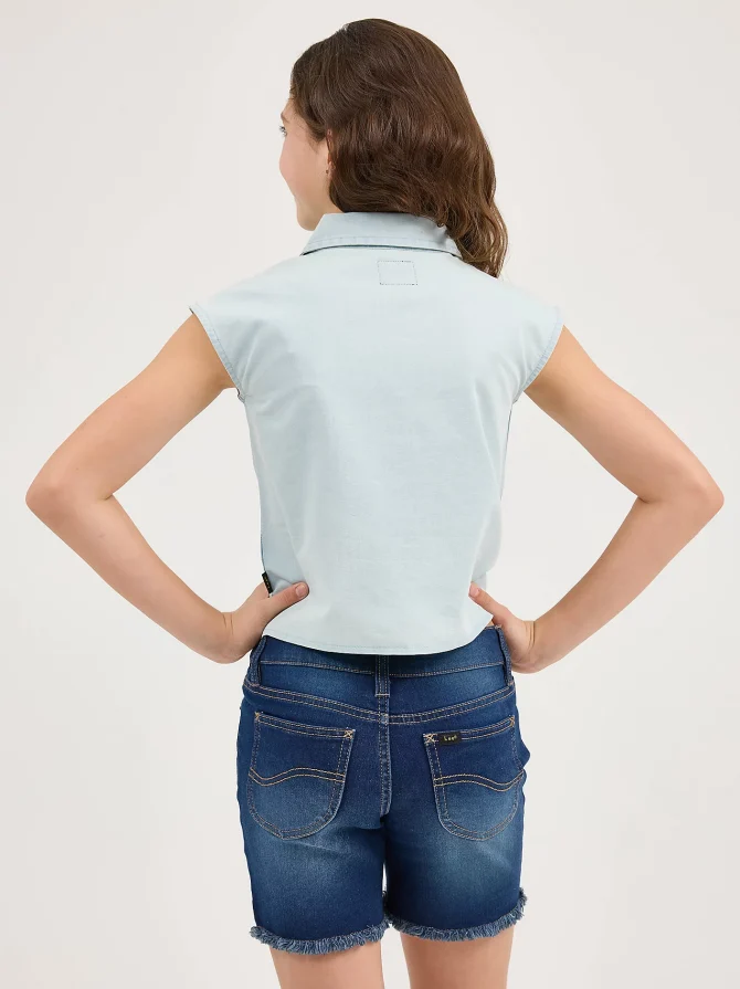 Girl's Tie Front Chambray Shirt - Image 2