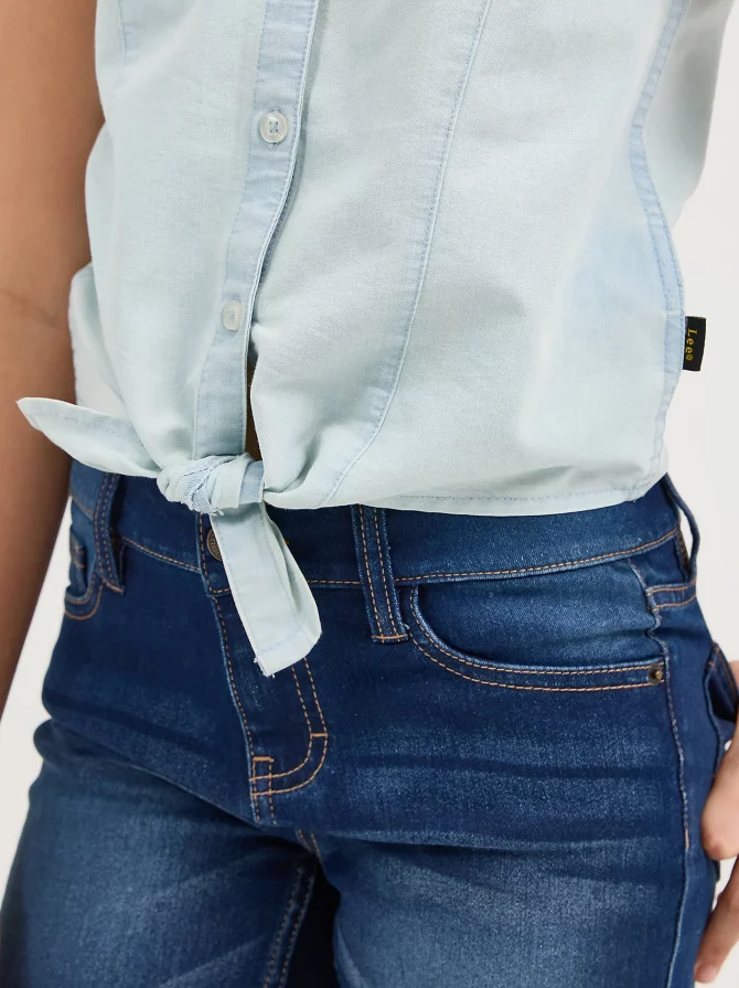 Girl's Tie Front Chambray Shirt - Image 3