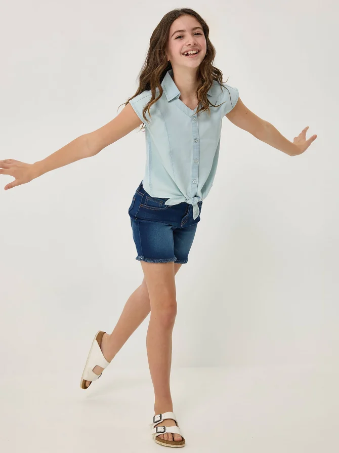 Girl's Tie Front Chambray Shirt - Image 5
