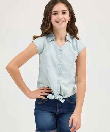 Girl's Tie Front Chambray Shirt