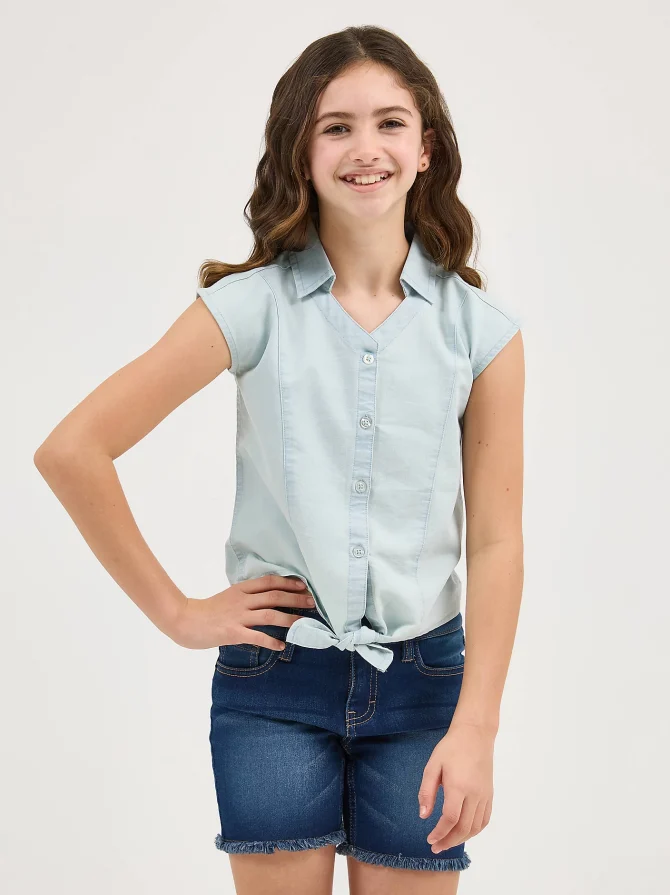 Girl's Tie Front Chambray Shirt