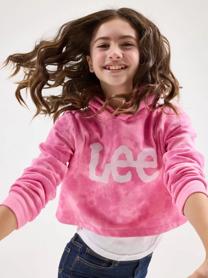 Girl's Tie Dye Crop Logo Hoodie - Image 5