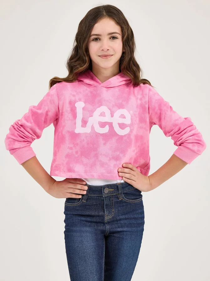 Girl's Tie Dye Crop Logo Hoodie