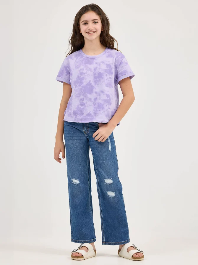Girl's Short Sleeve Tie Dye French Terry Crop Sweatshirt - Image 4