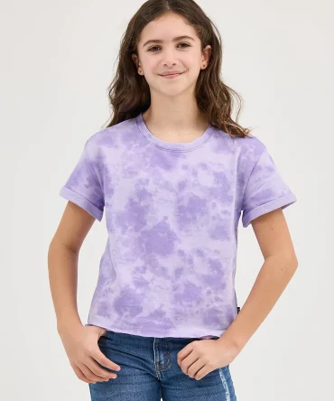 Girl's Short Sleeve Tie Dye French Terry Crop Sweatshirt