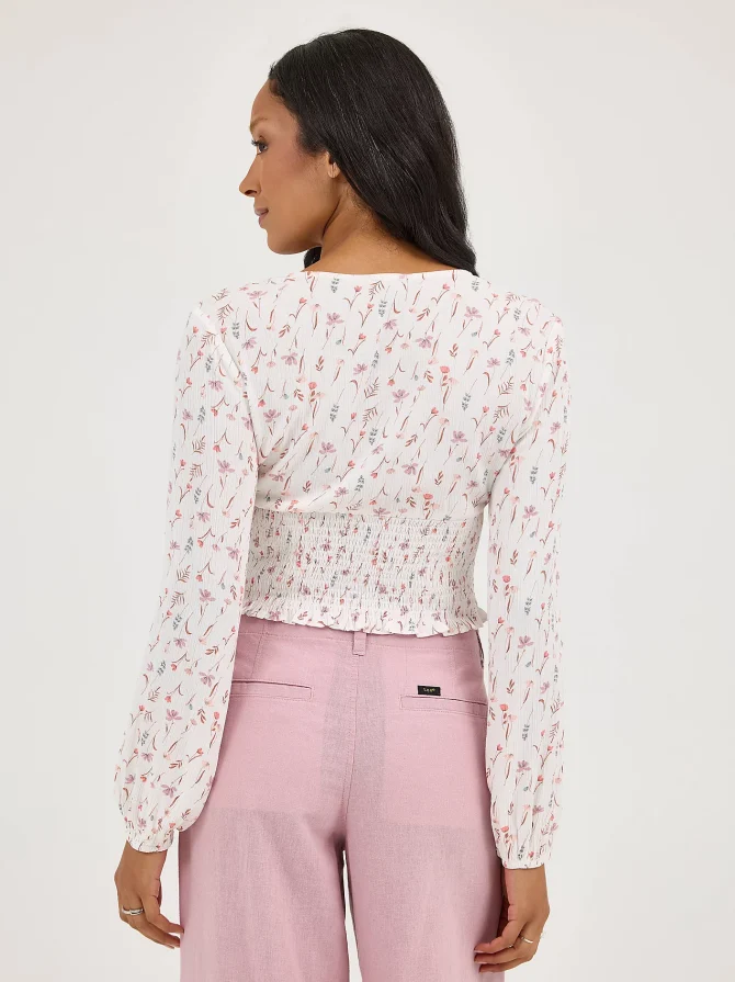 Women's Floral Print V-Neck Babydoll Shirt - Image 2