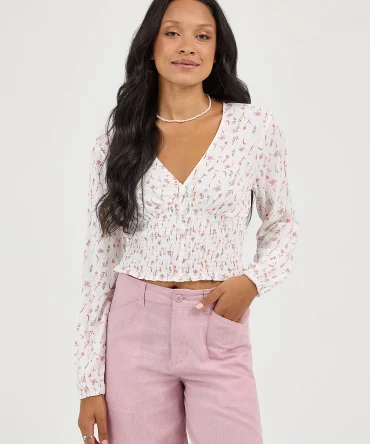 Women's Floral Print V-Neck Babydoll Shirt