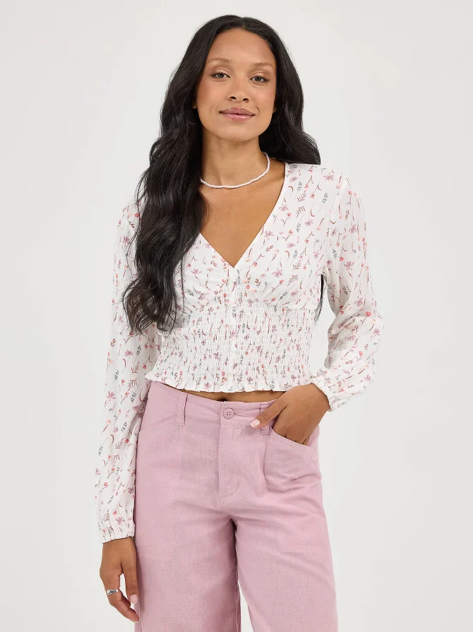 Women's Floral Print V-Neck Babydoll Shirt