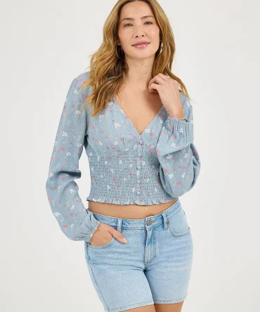 Women's Floral Print V-Neck Babydoll Shirt