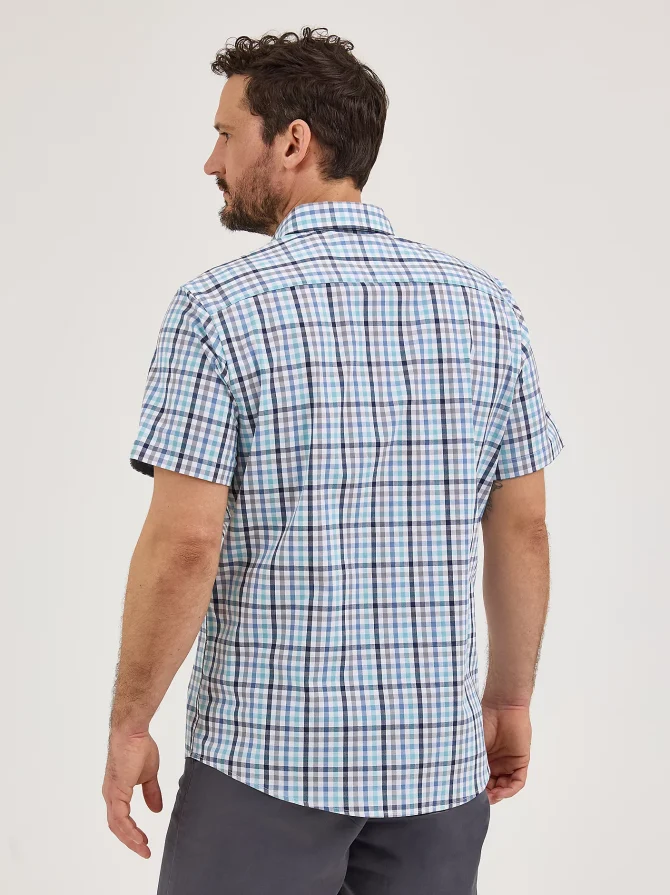 Men's Short Sleeve Thin Line Plaid Button Down Shirt - Image 2