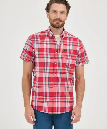 Men's One Pocket Plaid Button Down Shirt