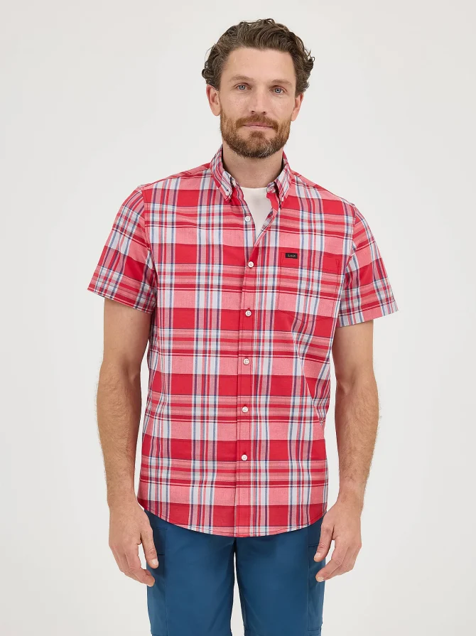 Men's One Pocket Plaid Button Down Shirt