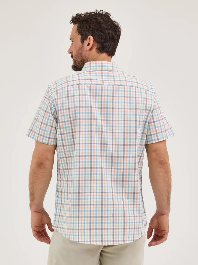 Men's Short Sleeve Thin Line Plaid Button Down Shirt - Image 2