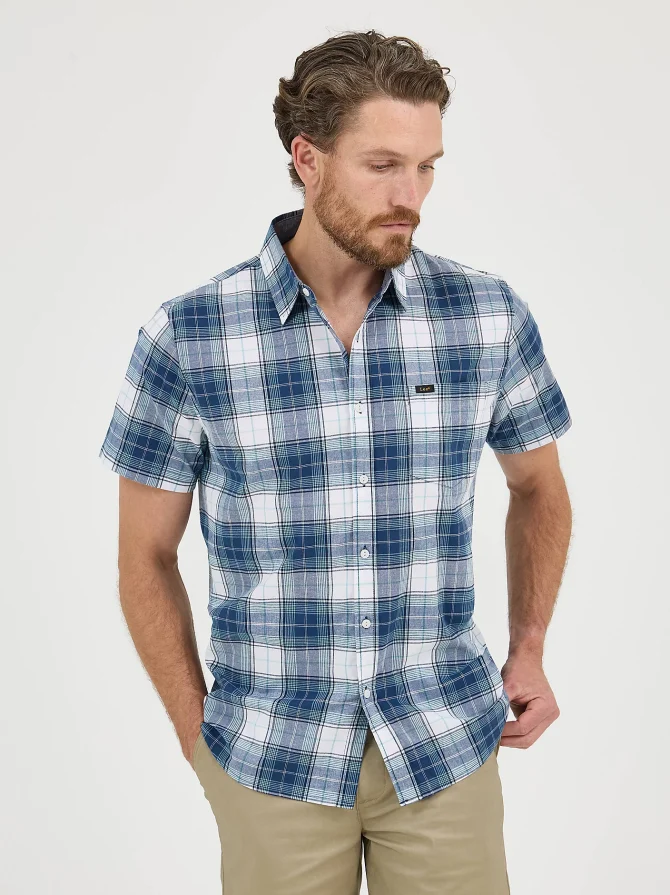 Men's One Pocket Plaid Button Down Shirt