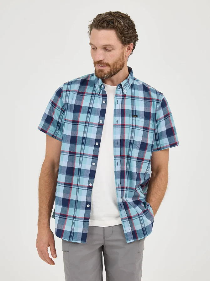 Men's One Pocket Plaid Button Down Shirt