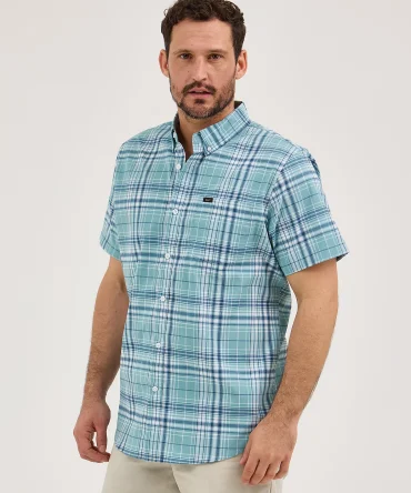 Men's One Pocket Plaid Button Down Shirt