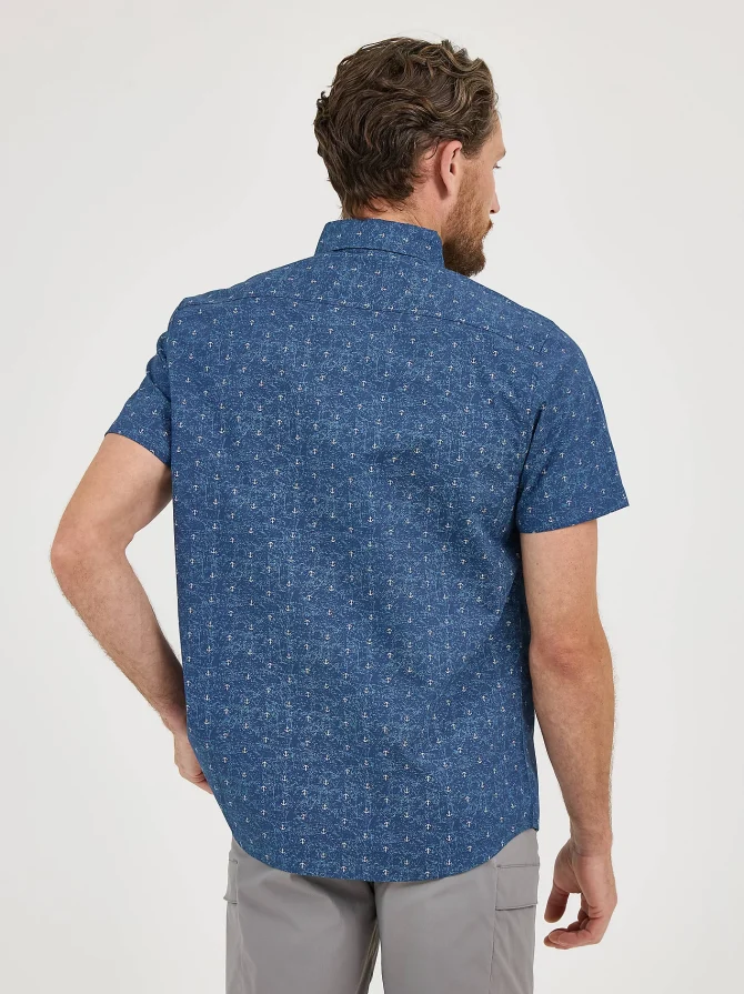 Men's Short Sleeve Textured Print Button Down Shirt - Image 2