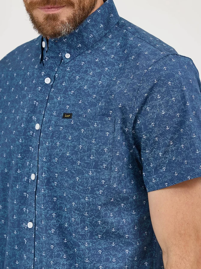 Men's Short Sleeve Textured Print Button Down Shirt - Image 3
