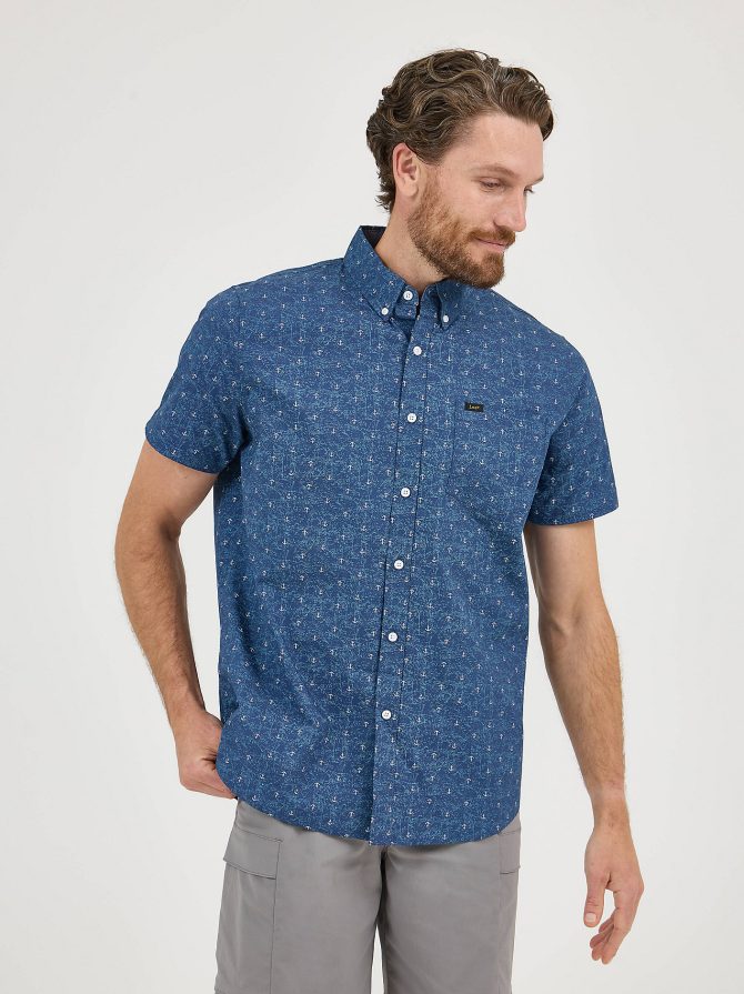 Men's Short Sleeve Textured Print Button Down Shirt
