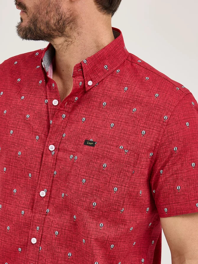 Men's Short Sleeve Stretch Print Button Down Shirt - Image 3