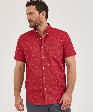 Men's Short Sleeve Stretch Print Button Down Shirt