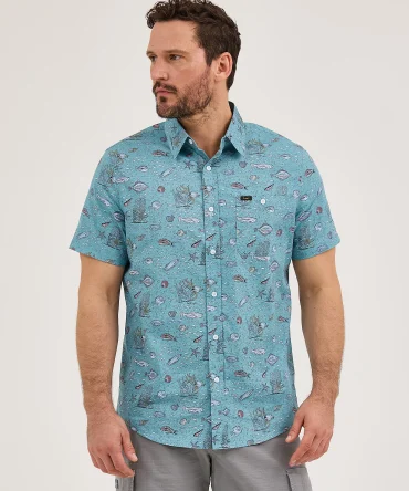 Men's Short Sleeve Print Button Down Shirt