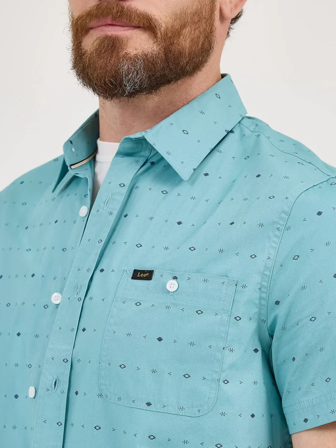 Men's Short Sleeve Stretch Print Button Down Shirt - Image 3