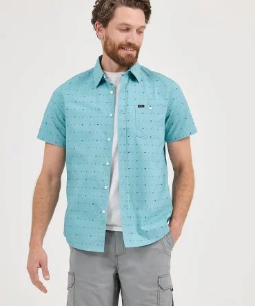 Men's Short Sleeve Stretch Print Button Down Shirt
