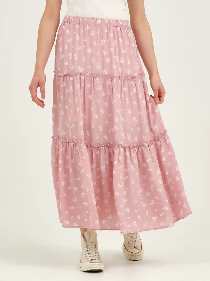 Women's Long Tiered Floral Skirt - Image 2