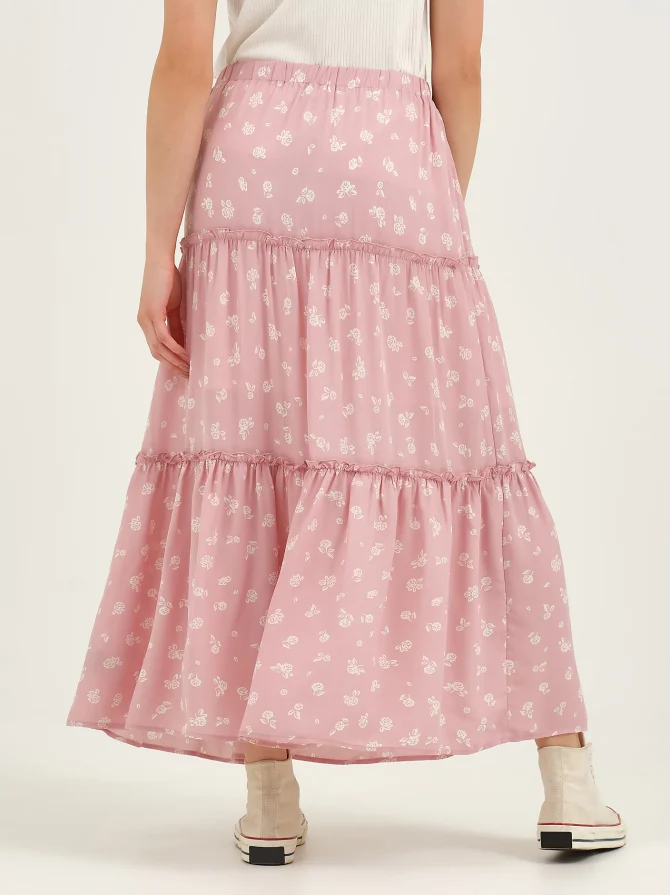 Women's Long Tiered Floral Skirt - Image 3