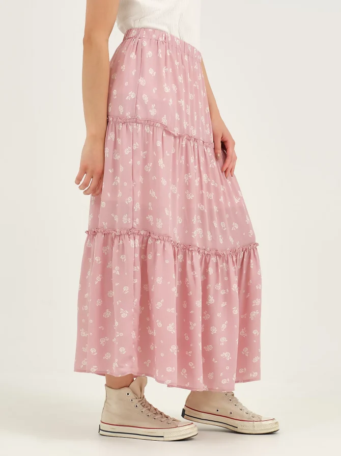Women's Long Tiered Floral Skirt - Image 4