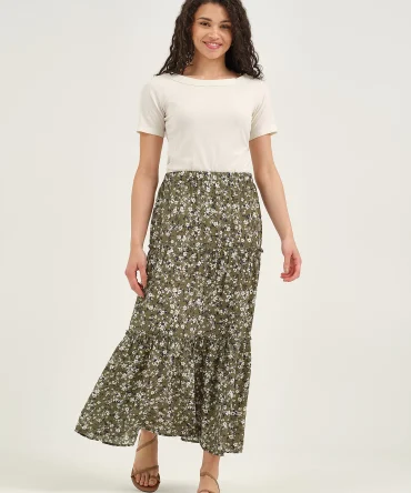 Women's Long Tiered Floral Skirt
