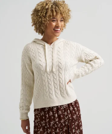 Women's Cable Knit Hooded Sweater