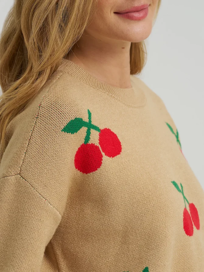 Women's Cherry Print All Over Crop Sweater - Image 3