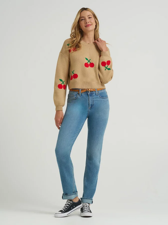 Women's Cherry Print All Over Crop Sweater - Image 4